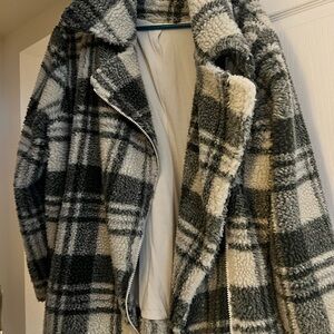 Amaryllis Black and Gray Plaid Teddy Jacket